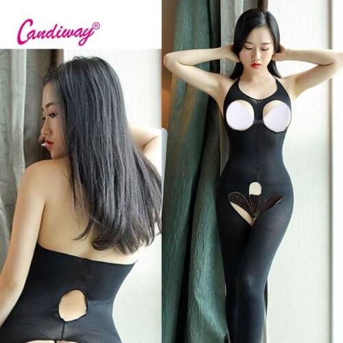 Opaque Front Crotchless Bodystocking Sheer lace Suspender Bardot Crotchless sleeve interior sexy erotica Lingerie pantyhose