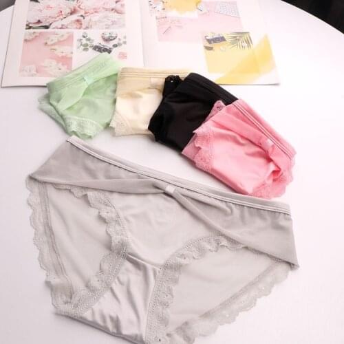 1Pcs Candy Color Underwear Womens Comfortable High-quality Lace Bowknot Panties Low Waist Breathable Female Plus Size Brief 2021