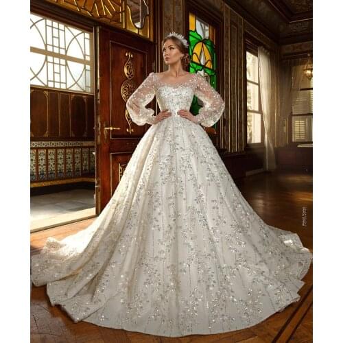 2021 New Arrivals A Line Wedding Dresses Beads Flowers O Neck Wedding Dresses Vestido De Noiva Mariage Bridal Gown Dresses
