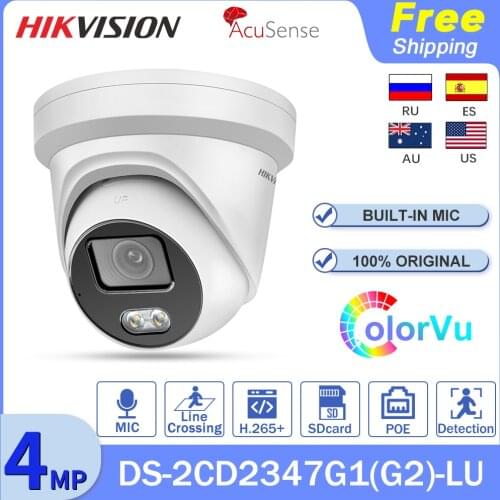 Hikvision ColorVu Original 4MP IP Camera DS-2CD2347G1-LU CCTV POE Mic H.265+ SD Card AcuSense DS-2CD2347G2-LU Videovigilancia