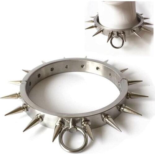 Stainless Steel Sex Slave Collar for Men and Women Size Metal Heavy Barbed Sex Necklace Fetish Bondage Dog Collar Adult Game G57