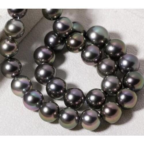 18"9-10MM NATURAL SOUTH SEA GENUINE BLACK ROUND PEARL NECKLACE 14K buckle