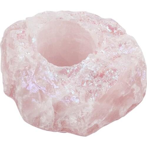 Natural Stones Candle Holders Rose Quartz Plating Colors Crystals Raw Candlesticks Dinner Wedding