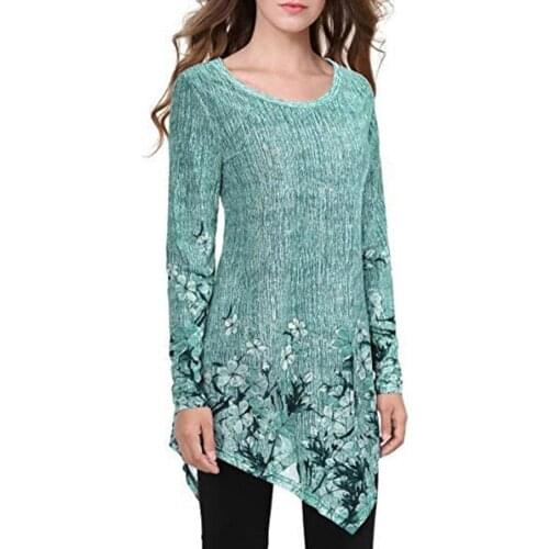 Flower Print Casual Lady T-Shirt Loose Long Sleeve Plus Size Irregular Tunic Top new
