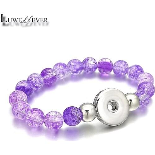 Luwellever Candy Colors Expandable Bead Stretch 044 Strand Bracelet 18mm Snap Button Resin Bangle Charm Jewelry Women Gift