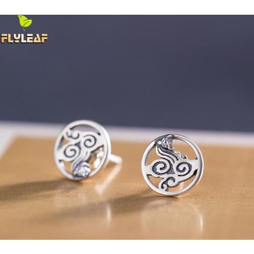 925 Sterling Silver Retro Lucky Cloud Stud Earrings For Women Chinese Style Do The Old Female Student Gift Vintage Jewelry