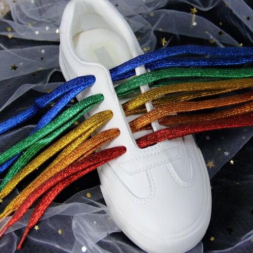 Colorful Wide Lace Shoelaces Of Sneakers Metallic Glitter Shiny Gold Silver Sports Running Flat Sequins Waterproof Shoe Laces