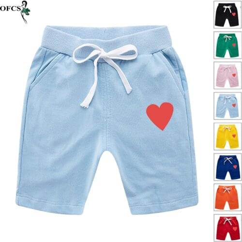 Retail Summer Child Cotton Shorts Boys Girls "OFCS" Brand Love Solid Shorts Toddler Panties Kids Beach Sports Short Motion Pants