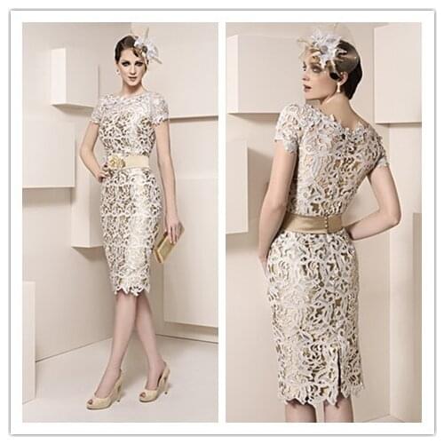 Gorgeous Short Knee Length Mother Dresses Sheath Lace Appliques Wedding Mother Of Bride Dresses Custom Made