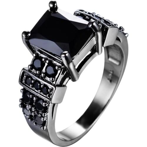 Vintage Male Female Small Square Stone Ring Black Gold Wedding Rings For Women Promise Love Finger Engagement Ring