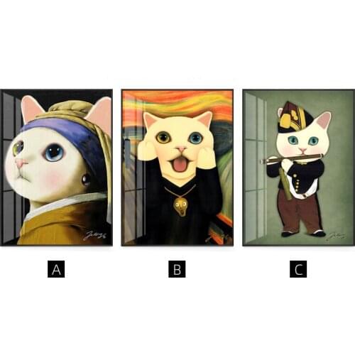 Vintage Style Home Decoration Animals Canvas Painting Cardinal Cat Portrait Posters Hd Print Nordic Wall Art Picture for Bedroom