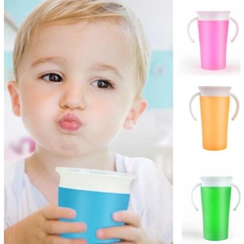 Bright color design 360 Degree Leak-proof Double Handle Baby Learning Drinking Water Cup Bottle Promote development lips tongue