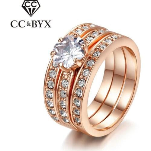 CC Jewelry Fashion Jewelry Rings For Women Luxury Rose Gold Color Bridal Wedding Ring Engagement Accessories Bijoux CC1024