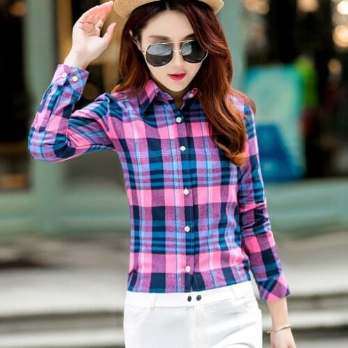 Womens Blouse Shirt 2020 Spring New Fashion College Style Casual Cool Student Plaid Shirt Long Sleeve Plus Size Blouses Chemise