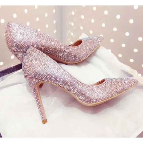 Moraima Snc Bling Bling Crystal Embellished High Heel Shoes Sexy Pointed Toe party Wedding Shoes Woman Stiletto Heels