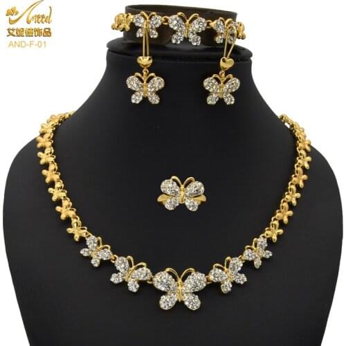 Bridal Jewelry Sets Wedding Diamante Butterfly Womens Jewelery African Dubai Gold Color Necklace For Women 2020 Luxury Nigerian