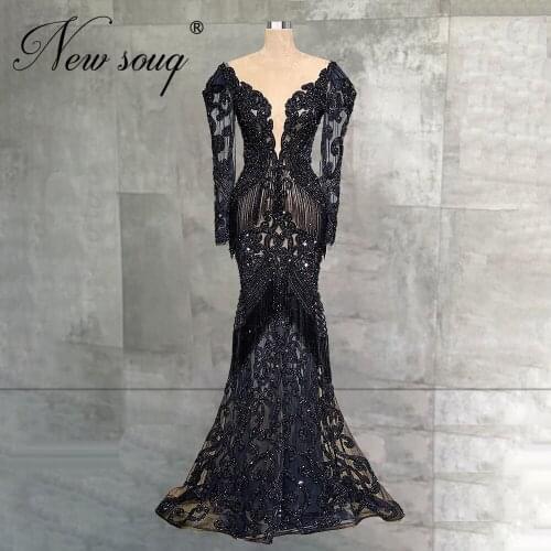 Charmling Dubai Full Beading Evening Dresses Vestido De Festa 2021 New Arrival Black Crystal Women Celebrity Gowns Prom Dress