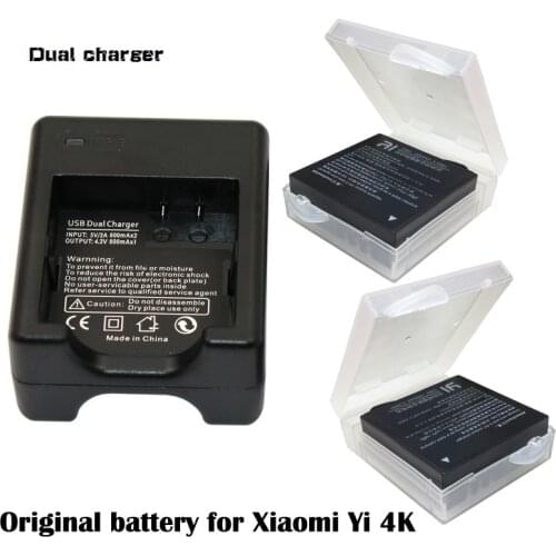 2x Original Bateria AZ16-1 for Xiaomi Yi 4K battery +USB Dual Charger For Xiaomi Yi 4k+/Yi Lite action camera
