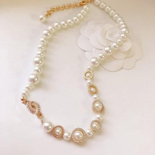 2021 Hot Brand Fashion Jewelry Women Party Light Gold Color Choker White Pearls C Name Letter Pendant Hot