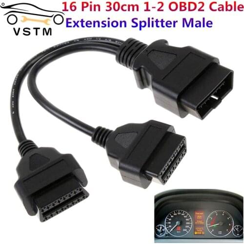 2021 Newest 30CM OBD2 16 Pin Cable Extension Splitter Male to Dual Female Y OBD 16Pin Cable 1-2 OBD Connector adapter