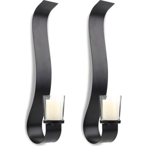 ABSF 2Pcs Wrought Iron Candle Holder Shelf Classic Design Wall Hanging Candle Holder for Home Decoration