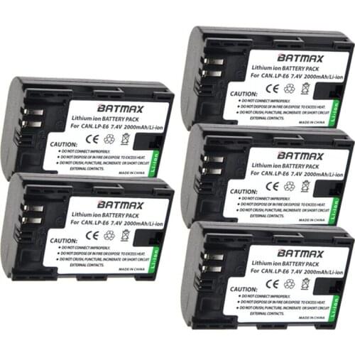 5Pcs 2000mAh LP-E6 LP E6 LPE6 Rechargeable Camera Batteries for Canon EOS 5D2 5D3 5D 7D 6D 40D 50D 70D 60D 600D Mark II III 2 3