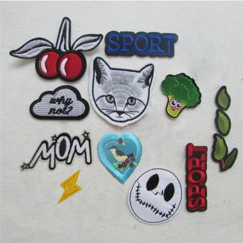 Diamond cherry patches Iron On Embroidered Patch For Clothing Stick On Badge Paste For Clothes Sew On Bag Pants C5510-C5538