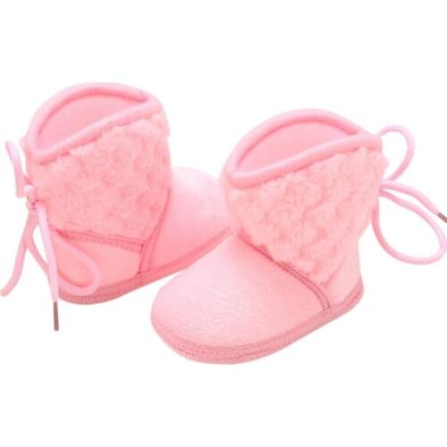 Ins Newborn Baby Boots Winter Warm Solid Color Plus Velvet Tie Flowers Baby Girl Boots 0-18M