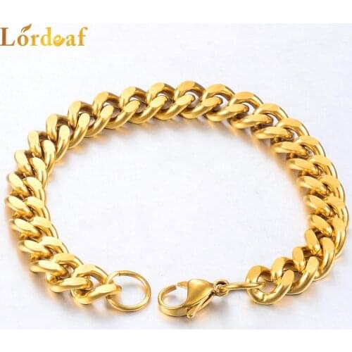 Mens Cuban Bracelet Gold Fashion Stainless Steel Bracelet 7mm Width Can Be Wholesale