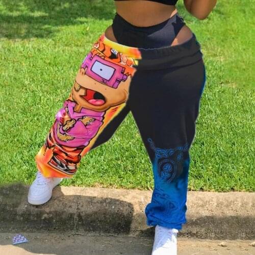 Women Pants Loose Sports Casual Harem Pants Comics Printed patchwork Joggers Pants Hip Hop Casual Trousers Kpop