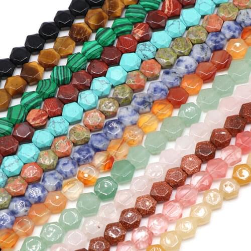 Natural Stone Hexagon Irregular 8mm Faceted Beads For Jewelry Making Strand 15" DIY Jewelry Accessorries Women Bead For Bracelet