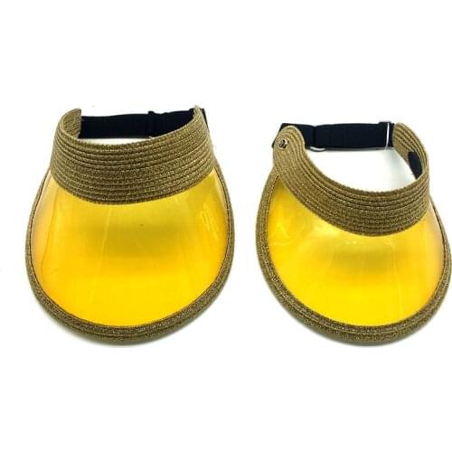 Kids Sun Protective Beach Hat Glitter Lurex Straw Hat Sun Visor Cap Women Summer Metallic Visor Straw Hat with Transparent Brim