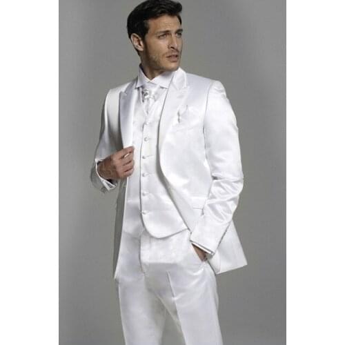 Brand New Mens Suits Groomsmen Peak Lapel Groom Tuxedos Shiny White Strips Wedding Best Man Suit (Jacket+Pants+Tie+Vest) A78