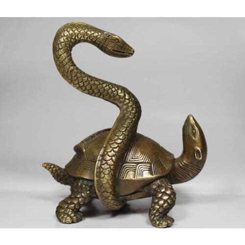CHINESE OLD COPPER HANDWORK SNAKE TORTOISE STATUE tools wedding Decoration Brass Bronze