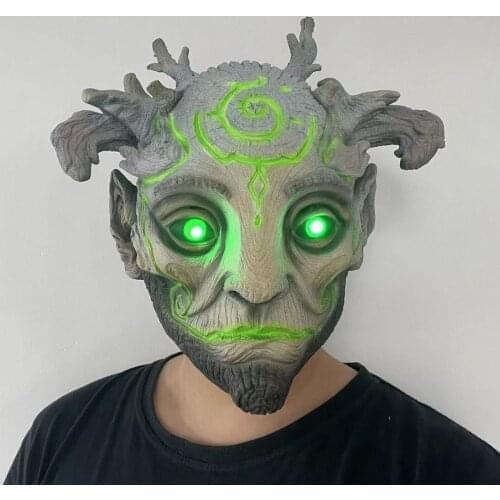 Forest Spirit Mask for Halloween Realistic Green Elves Spirit Helmet LED Light Up Cosplay Props Devil Mask Masquerade Mask