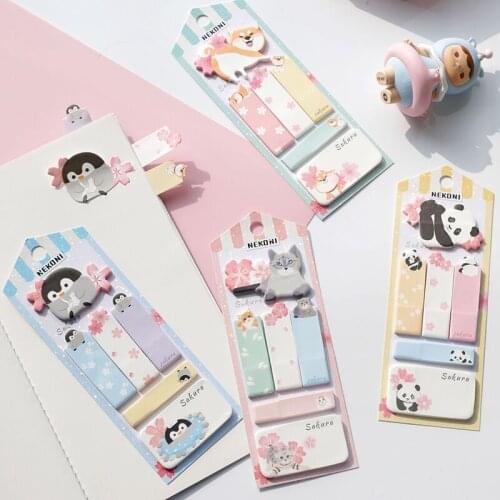 MINKYS Cute Sakura Cat Dog 120 Sheets Sticky Classified Index Sticker Label Point Maker Writeable Bookmark Kawaii Stationery