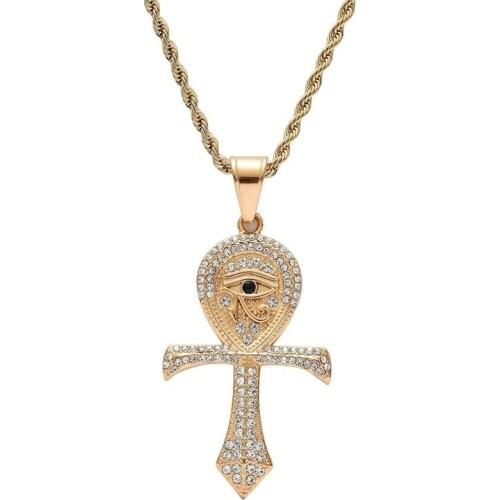 Fashionable Ancient Egypt Eye of Horus Cross Necklace Pendant Hip Hop Inlaid Zircon Fashion Jewelry Exquisite Personality Matchi