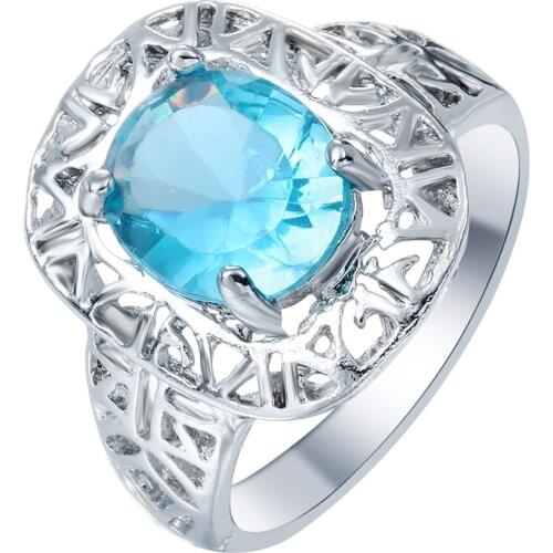 Fashion jewelry New blue hollow vintage silver color blue engagement rings for women finger design Gift Wholesale Distribution