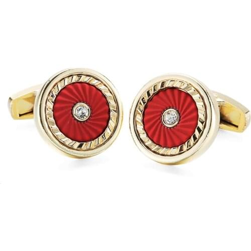 DY new high quality fashion men French shirt Cufflinks Luxury brand gold round red crystal Cufflinks