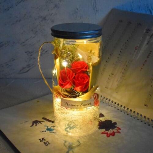 Aromatherapy Soap Rose LED Soap Flower Plastic Bottles Wedding Artificial Flower Valentines Day Mothers Day Christmas Day Gift