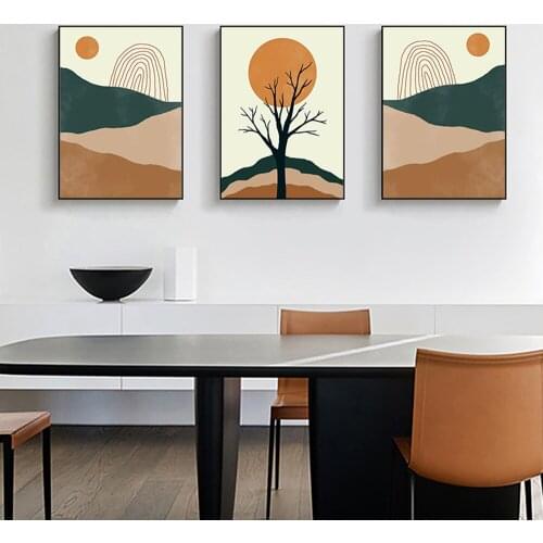 Mountain Sunset Boho Abstract Orange Wall Art Canvas Painting Posters And Prints Nordic Vintage Landscape Picture For Home Decor