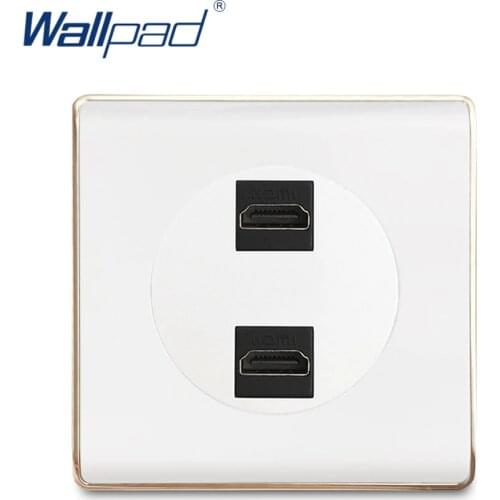 Wallpad 2 HDMI Wall Socket For Data Transmission Electric Outlet White PC Panel With Gold Edge For Home