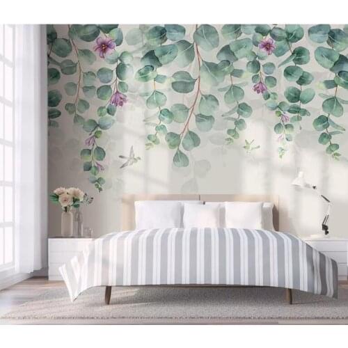 Bacal wall papers home decor Custom wallpaper 3D Nordic minimalist tropical leaves flowers butterfly bird green leaf room wall