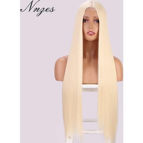 NNZES 30 Inches Long Straight Blonde Synthetic Wig Middle Part Wigs for Women Black Red Color Natural Looking Hair