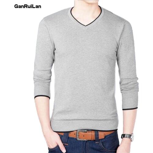 2019 Autumn And Winter New Mens Long-sleeved Sweater Slim V-neck Pure Color Mens Business Casual Sweater B0274