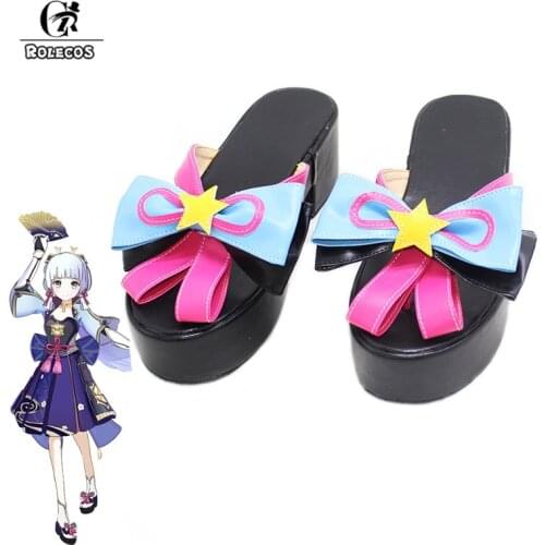 ROLECOS Kamisato Ayaka Cosplay Shoes Game Genshin Impact Kamisato Ayaka Cosplay Shoes Women Wooden Geta Clogs Shoes High Heels