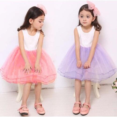 Girls Dress Mesh Beaded Stitching Vest Dress Cute Princess Dress Infantil Birthday Party Thanksgiving Clothing Kids clothes