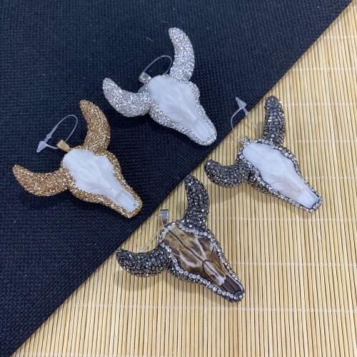 Animal Bull Head Shape Resin Sticky Diamond Pendant for DIY Jewelry Making Necklace and Bracelet Accessories Size 52x52mm