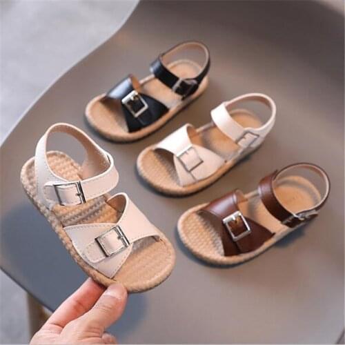 2021 summer new fashion childrens sandals girls' soft soled beach shoes pure color upper little princess shoes
