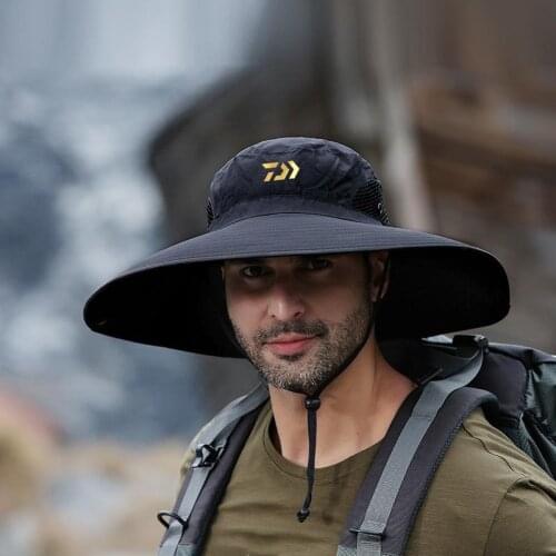 Outdoor Mens Fishing Hat Sunshade Sunscreen Quick-Drying Breathable Summer Climbing Uv Protection Big Brimmed Fishing Caps